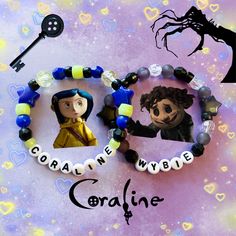 Ravenclaw Beaded Bracelet, Coraline Clay Bead Bracelet, Coraline Beaded Bracelet, Rod Wave Bracelets, Easy Crafts With Beads, Matching Coraline Bracelets, Cute Diy Bracelet Ideas, Horror Movie Beaded Bracelet, Emo Clay Bead Bracelets