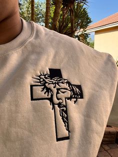 Embroidered Jesus Christ Cross Unisex sizing  Heavy Cotton Gildan Can be down in any color upon request if no color requested will be done in the color of sellers choice. White Custom Embroidered Sweatshirt, Christian Clothing Brand Name Ideas, Jesus Merch, Jesus Clothing, Cross Embroidery Designs, Christian Clothes, Christ Shirts, Christian Clothing Brand, Christmas Lists