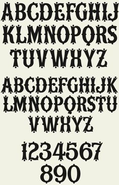 an old fashioned font with black letters and numbers