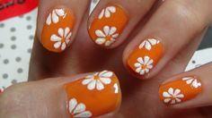 Toothpick Nail Art, Beginner Nail Designs, Cherry Blossom Nails Art, Nail Art Flower, Orange Nail Art, Nail Art For Beginners, Easy Nails, Daisy Nails, Flower Nail Designs