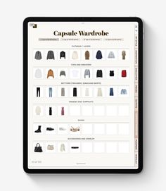 the capsule wardrobe poster is displayed on a tablet