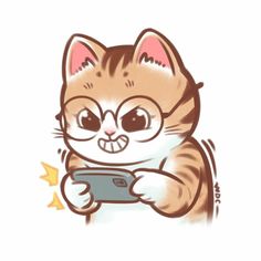 a drawing of a cat holding a game controller