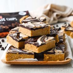 chocolate chip bars stacked on top of each other