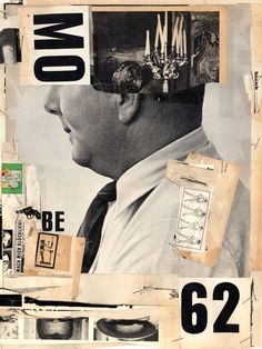 a collage of newspaper clippings with an image of a man's head