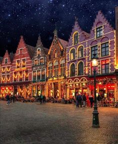 an image of a town square at night