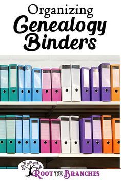 a book shelf filled with binders and folders on top of eachother