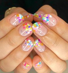 White Baddie, Teacher Nails, Baddie Birthday, Sprinkle Nails, Nails Baddie, Kids Nail Designs, Girls Nail Designs, Confetti Nails, Colorful Nail Art