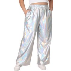 Women High Waist Loose Fit Pants Solid Color Metallic Trousers. It can also be worn in the nightclub, which makes you more attractive to people. Sparkly pants for women, pair well with all kinds of tops, such as t-shirts, tank tops, sports bras, camisoles, evening clutches, etc. You’ll look more charming in it. Women's casual pants are perfect for daily wear, dating, work, shopping day, vacation, street, club, party, weekend gathering, banquet, wedding, dinner so on. The stylish and festive wome Look Hip Hop, Hip Hop Mode, Estilo Hipster, Metallic Pants, Shiny Pants, Heels Sneakers, Rave Outfit, Loose Trousers, Estilo Hip Hop