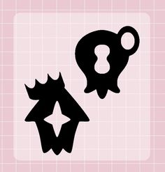 the silhouettes of two keys are shown in black on a light pink square background