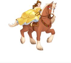 a woman riding on the back of a brown horse wearing a yellow dress and tiara