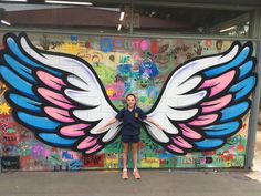 Wing Mural, Angel Wings Art, Wall Street Art, School Wall Art, School Murals, School Painting, Zumba Dance, Wall Painting Decor, Wings Art