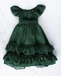 Elegant hunter green long ruffle maxi dress with beautiful ruffle cross back by Bailey's Blossoms. Available in sizes for babies and toddlers 6-9M to 5T. Hunter Dress, Santa Outfit, Ruffle Maxi Dress, Flowy Fabric, Ruffled Maxi Dress, Christmas Dress, Toddler Dress, Just Amazing, Hunter Green