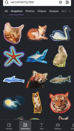 an image of some animals and fish on a cell phone with the caption'all graphic photos videos shapes added '