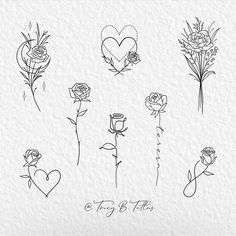 some flowers and hearts drawn on paper