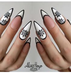 Black And White Nail, Black Halloween Nails, White Nail Designs, Black Nail Designs, White Nail, Xmas Nails, Christmas Nail Art, Nail Polishes, Holiday Nails