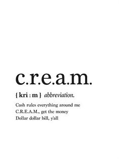 the words cream are written in black and white