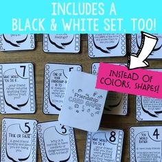 an image of a set of cards with instructions for black and white writing on them