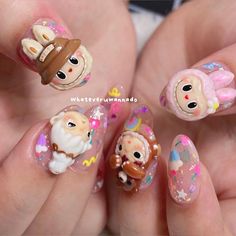 Labubu Nail Design, Japanese Kawaii Nail Art, Labubu Nail Art, Labubu Nails, Disney Nails Design, Desain Nail Art, Jelly Nail Art, Disney Nail Designs, Character Nails