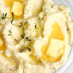 mashed potatoes with butter and herbs in a bowl