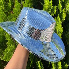 Handmade Disco Cowboy Hat Disco Cowboy Hat, Metallic Cowboy Hat, Cowboy Hat Disco Ball, Chrome Cowboy Hat, Silver Summer Rodeo Hat, Cowboy Hats, Women Accessories, Hats, Women Shopping