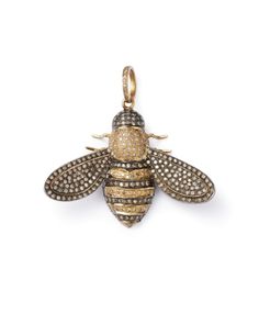 Nina Gilin 14K Yellow Gold & Rhodium-Plated Silver Diamond Pave Bumble Bee Pendant Necklace, 16-18L Denim Jacket With Dress, Bee Pendant, Casual Dress Shoes, Bee Charms, Shoe Boutique, Lingerie Accessories, Queen Bee, Body Jewellery, Designer Jewelry