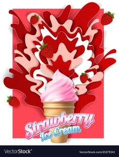 an ice cream cone with strawberries on it and the words strawberry icecream