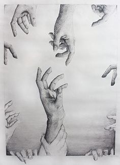 a drawing of many hands reaching for each other