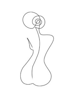 an abstract line drawing of a woman's head and shoulders, with one hand on her hip