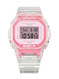 Bright, fresh, and playfully translucent — the perfect summer BABY-G to go with your active life.This sunny take on the compact BGD-565 features the iconic bezel and band in clear resin, allowing the bright tinted resin of the center case to show through. Case Size 42.1 × 37.9 × 11.3 mm Weight 30g Resin Case and Bezel Shock Resistant 100M Water Resistant Mineral Glass LED Backlight (Super Illuminator) Afterglow 1/100-second stopwatch Measuring capacity: 00'00''00~59'59''99 (for the first 60 minutes) 1:00'00~23:59'59 (after 60 minutes) Measuring unit: 1/100 second (for the first 60 minutes) 1 second (after 60 minutes) Measuring modes: Elapsed time, split time, 1st-2nd place times Countdown timer Measuring unit: 1 second Countdown range: 24 hours Countdown start time setting range: 1 second Resin Case, Grey Watch, 2nd Place, Elapsed Time, Countdown Timer, Led Backlight, Mens Watches Black, Baby G, Limited Edition Watches