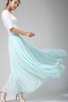 Swing long pleated chiffon skirt 0661# – XiaoLizi Outfit Recreation, Fashion Show Ideas, Long Chiffon Skirt, Long Flowy Skirt, Long Skirt Summer, Pleated Chiffon Skirt, Elastic Skirt, Pleated Chiffon, Skirt Summer