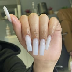 Nut White Nails, Long White Nails, Colored Acrylic Nails, French Tip Acrylic Nails, Simple Acrylic Nails, Blush Nails, White Nail Polish