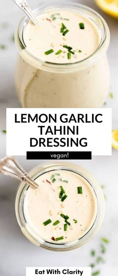 lemon garlic tahini dressing with text overlay