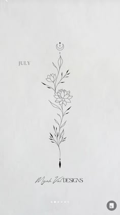 a drawing of flowers on a white paper with the words puly written in black ink