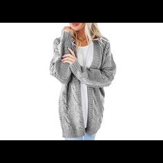 Leo Rosi Women's Sammy Cardigan - Gray Fits More Like A Large Nwot Never Worn Chunky Cardigan Outfit, Cardigans Crochet, Chunky Sweater Cardigan, Plus Size Cosplay, Cardigan Outfit, Petite Sweaters, Cable Knit Sweater Cardigan, Solid Color Sweater, Cardigan Casual