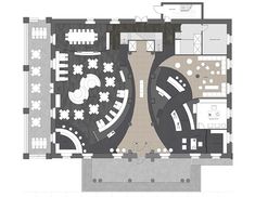 an overhead view of the floor plan for a restaurant with tables and seating areas on each level