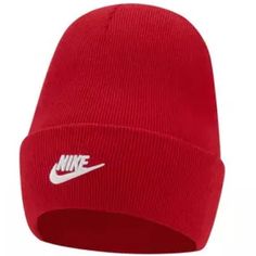 The Nike Sportswear Beanie Works Hard To Keep You Warm And Reduce Waste. It Features A Raised Futura Graphic For A Clean Look Ready For Everyday Wear. This Product Is Made With At Least 75% Recycled Polyester And Recycled Cotton Fibers. 51% Cotton/48% Polyester/1% Rayon Casual Sports Hat For Winter, Casual Winter Sports Hat, Casual Red Cotton Beanie, Casual Beanie Hats For Sports, Red Casual Beanie For Streetwear, Casual Beanie For Winter Sports, Red Cotton Sporty Hat, Sporty Red Cotton Hat, Nike Casual Winter Hats