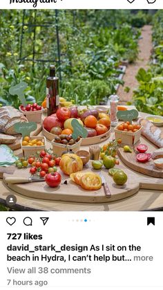 a wooden table topped with lots of different types of food