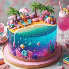 there is a cake that looks like an ocean scene