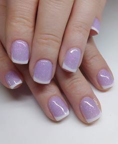 Purple And White Short Nails, Purple Nail Art Designs French Tips, Purple Nail Tips, Short Acrylic Nails French, Lavender Manicure, Fur Nails, Purple Nail Art Designs, Purple Gel Nails, Uñas Ideas