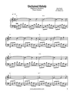 the music sheet for unchained melody