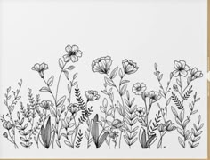 a black and white drawing of flowers on a paper with the words wildflowers