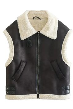 Rugged faux shearling, Open front, Notched lapels, Front zip closure, side pockets, Adjustable belted side tabsModel size small 5'8" 36-26-38 S: Bust 46.4 inches, Top Length 26 inchesM: Bust 48 inches, Top Length 26.7 inchesL: Bust 49.5 inches, Top Length 27 inchesXL: Bust 52 inches, Top Length 27.7 inches Fabric Contents: POLYESTER COTTON Teddy Gilet, Fur Vest Women, Vest Style Women, Fur Waistcoat, Chaleco Casual, Faux Shearling Jacket, Winter Vest, Estilo Chic, Vest Coat