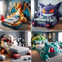 four different types of pokemon themed bedroom furniture