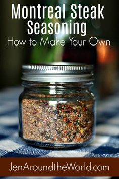 a jar filled with spices sitting on top of a table