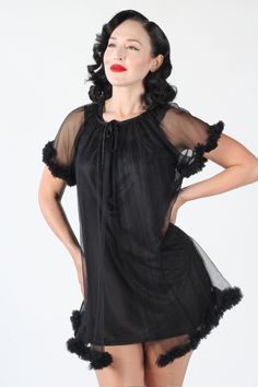 Pillow Talk Nightgown Set in Black – Tatyana Boutique Black Coquette Nightgown For Sleep, Black Nightgown With Built-in Bra For Loungewear, Black Nightgown With Built-in Bra For Night, Vintage Nightgown Black, Black Sleeveless Nightgown With Lace Trim, Sheer Robe, 1960’s Fashion, Nightgown Sets, Matching Robes