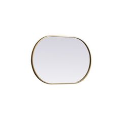 a round mirror on a white wall with a gold frame and an oval shape in the middle