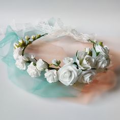 "PLEASE, PAY ATTENTION ON THE ESTIMATED DELIVERY DATE This unique and elegant White flower crown is totally handmade with high attention to the details and quality. It is perfect as bridal flower crown, flower girl crown, bridesmaids floral crown, baptism crown, baby shower or maternity floral crown. Lovely and simple! DESCRIPTION: Crown consists of different sizes of hand made roses and is adorned with a set of tender lace ribbons. Perfect for a sweet tie back. You may simply pin for extra danc Simple Wedding Crown, Crown Simple, Bridesmaids Floral, Bridal Floral Hair, Floral Hair Piece, White Flower Crown, Flower Girl Headband, Crown Baby, Floral Hair Pieces