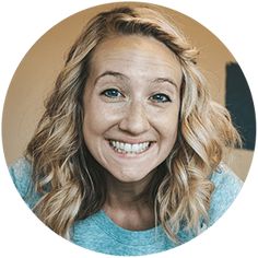 a woman with blonde hair and blue shirt smiling at the camera in a circular photo