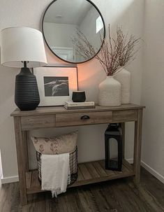 Entry Table And Mirror Ideas, How To Style A Hallway Table, Small Table Entryway Decor, Luxury Home Details, White Kitchen Decor Ideas Modern, Console Table With Clock Above, Dining Room Side Table Decor Ideas, Entrance Hall Table Styling, Decor Under Console Table