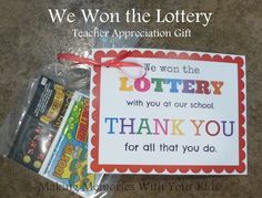 a teacher appreciation gift for the school year with thank you notes and candy bar wrappers